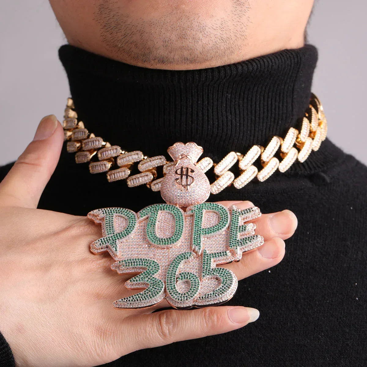 Money Bag Bail Two Tone Solid Iced Out Personalized Custom Name Necklace Pendant - Luxury Custom Jewelry - CaratixJewelry